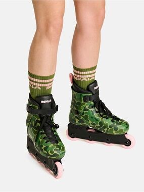 IMPALA Women’s Green Camo Inline Skates with Pink Wheels